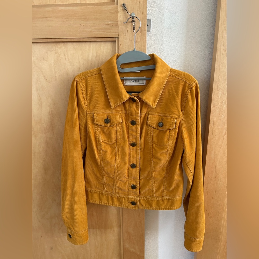 Carlson mustard, corduroy jacket.
